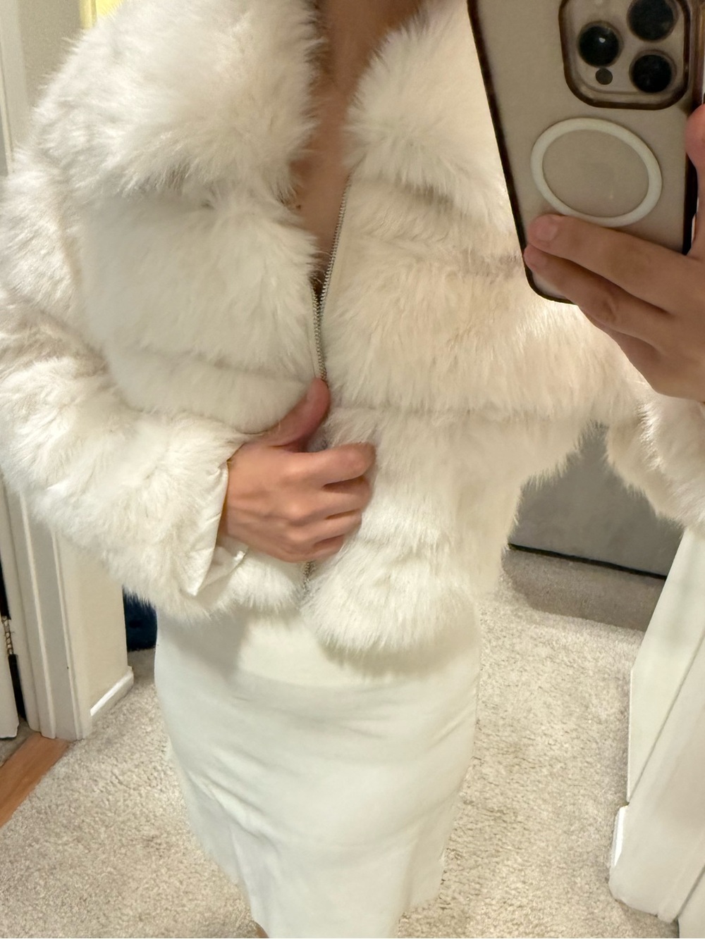 Women's White Faux Fur Jacket - Elegant Winter Coat